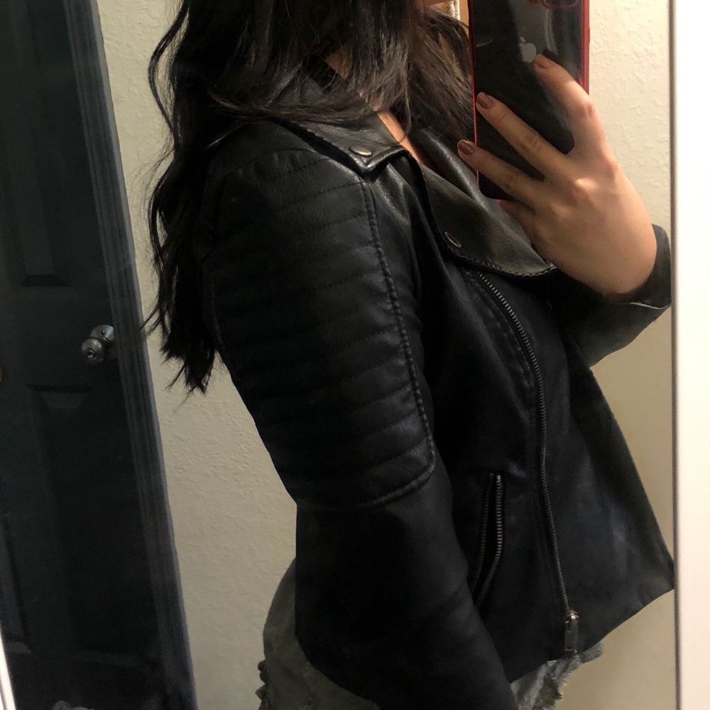 Black Noisy May Leather Look Jacket (Faux Leather)